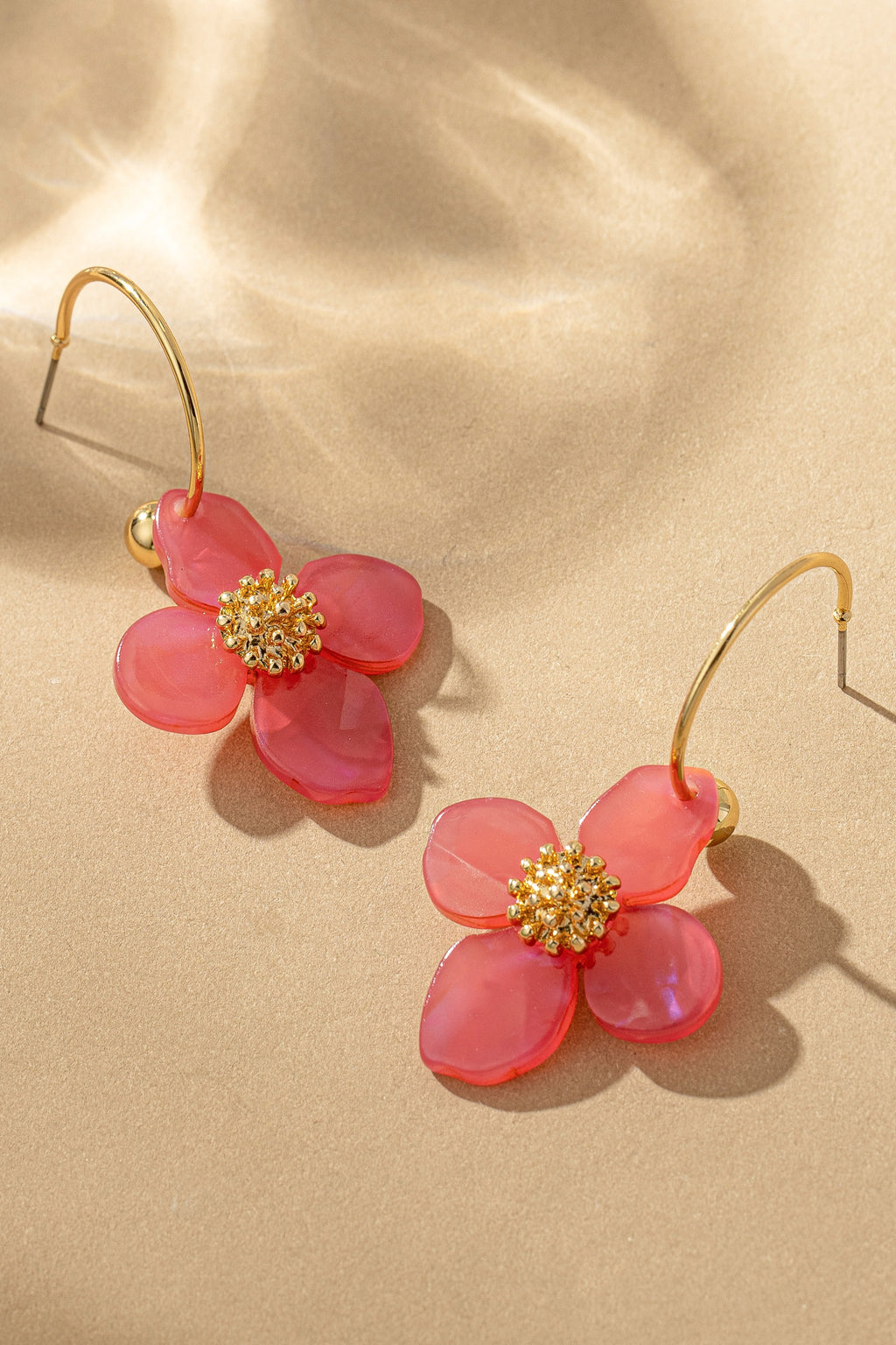Red Skinny Hoop With Flower Drop Earrings