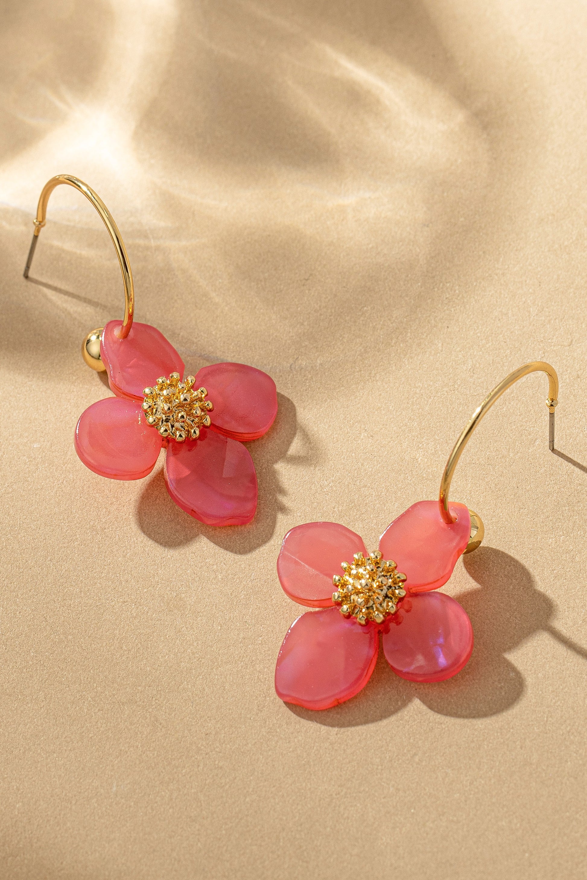 Red Skinny Hoop With Flower Drop Earrings