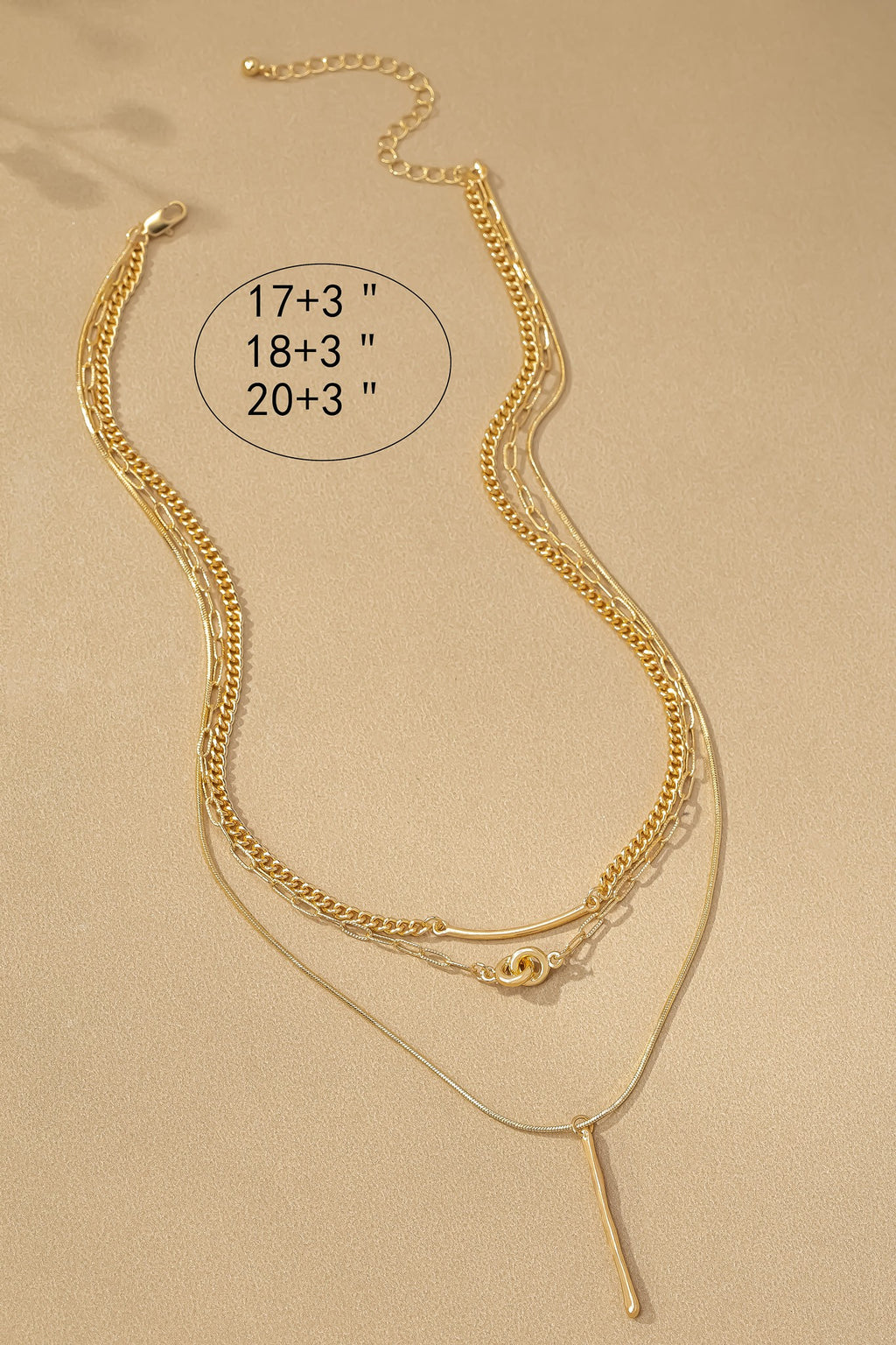 3 Row Mixed Chain Necklace