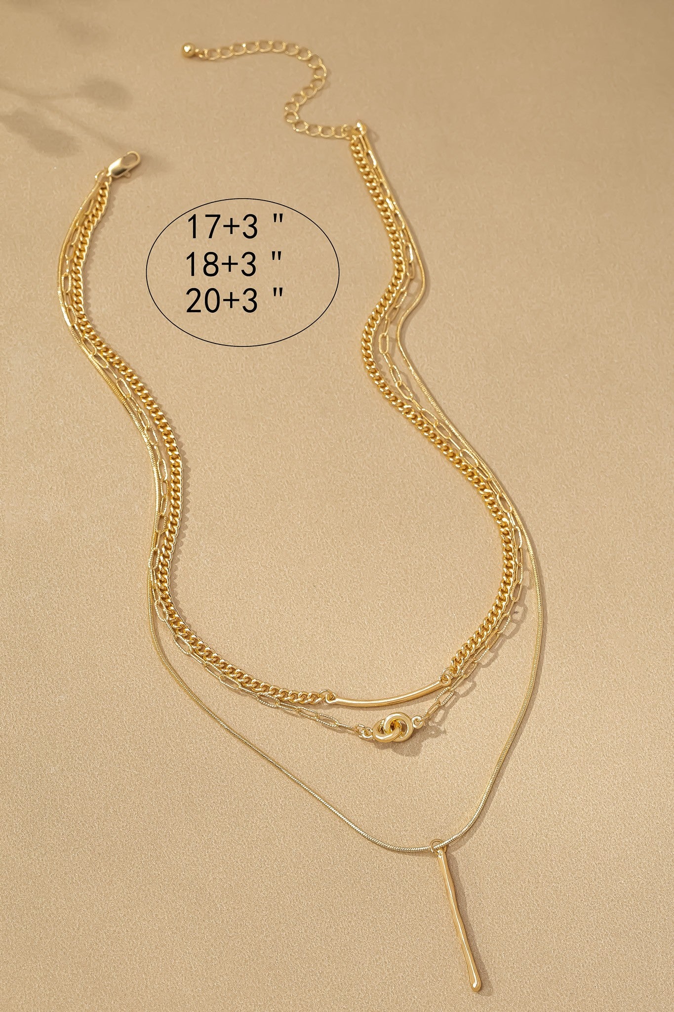 3 Row Mixed Chain Necklace