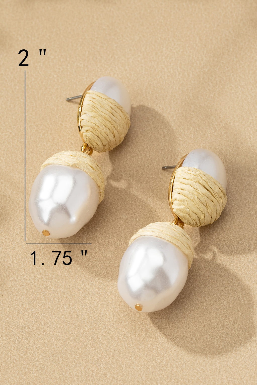 Pearl Drop Earrings Wrapped In Raffia Straw