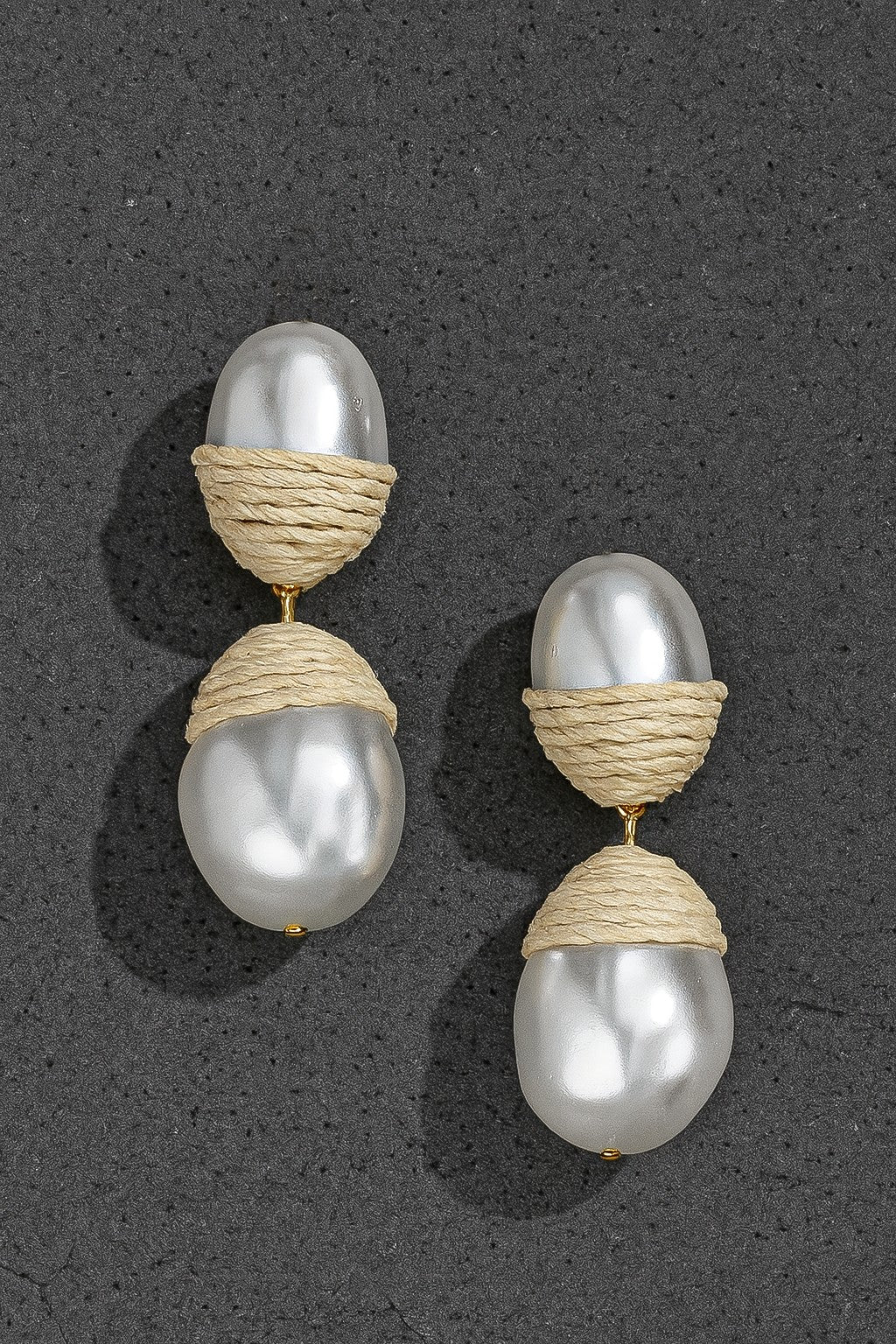 Pearl Drop Earrings Wrapped In Raffia Straw