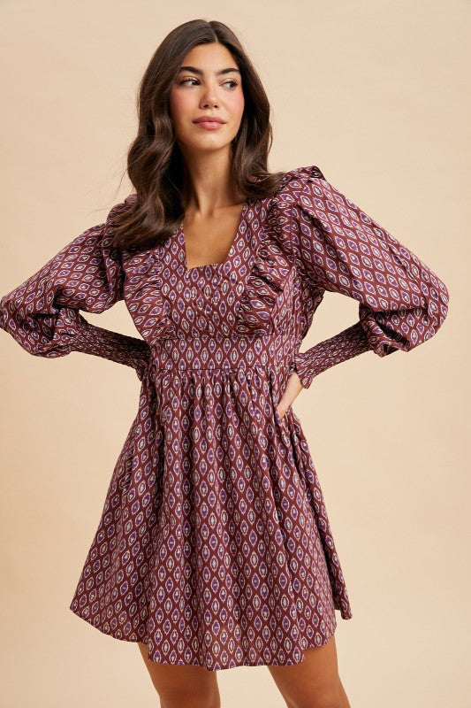 Emilia Printed Dress - Maroon