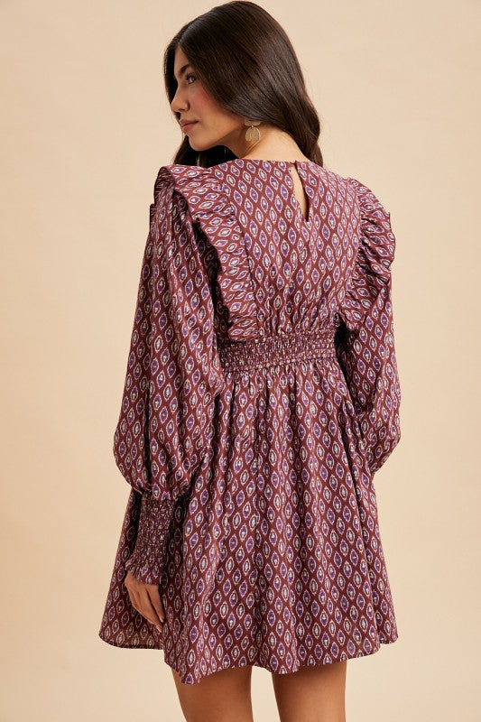 Emilia Printed Dress - Maroon