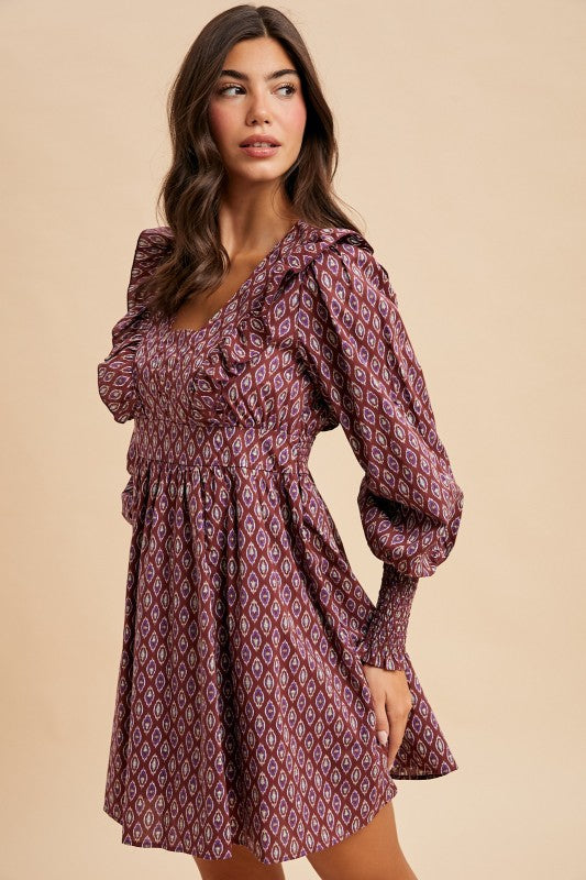 Emilia Printed Dress - Maroon