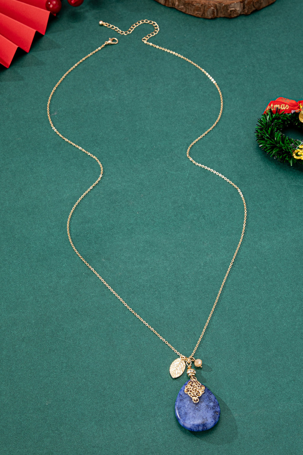 Blue Teardrop Natural Stone Pendant Necklace