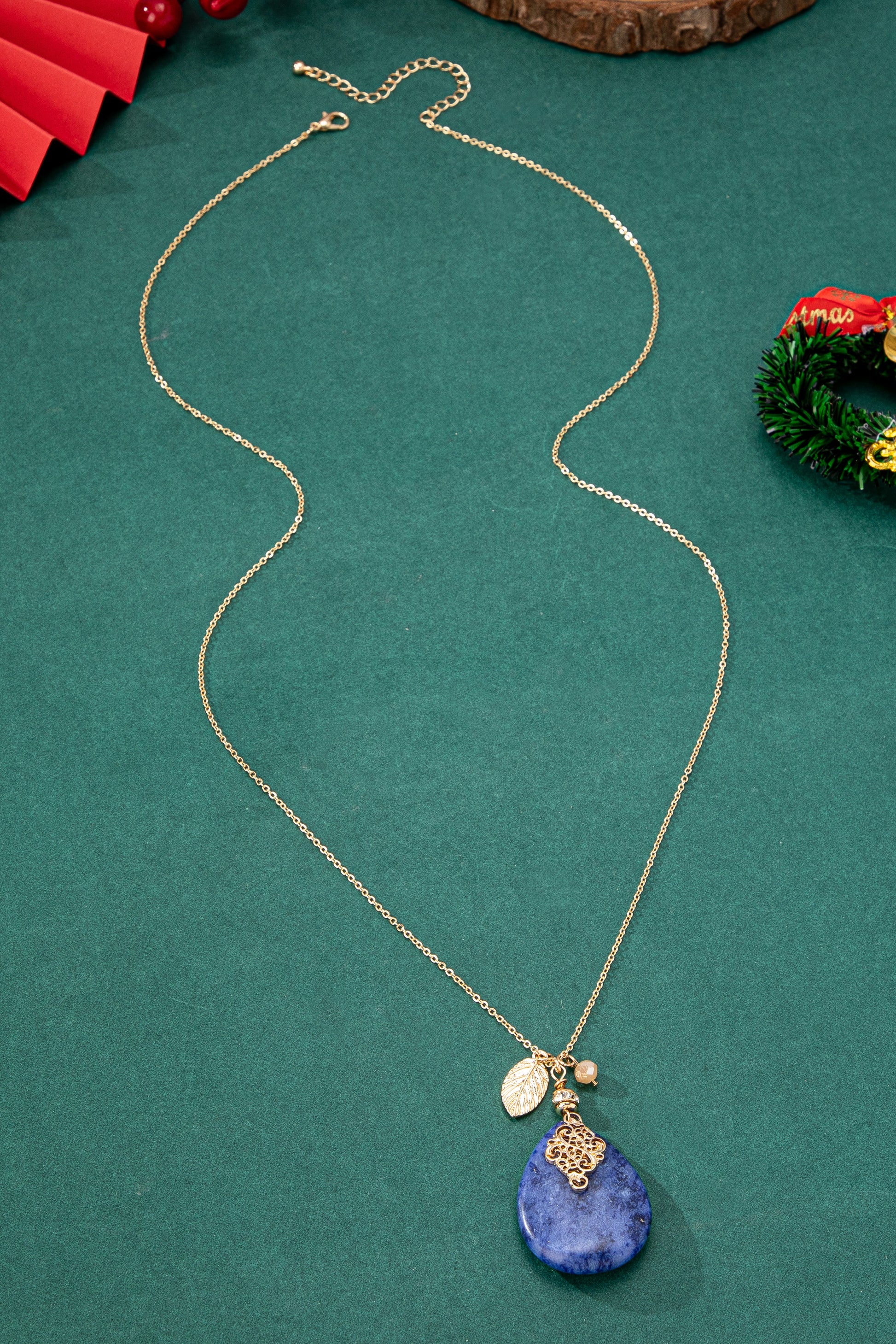 Blue Teardrop Natural Stone Pendant Necklace