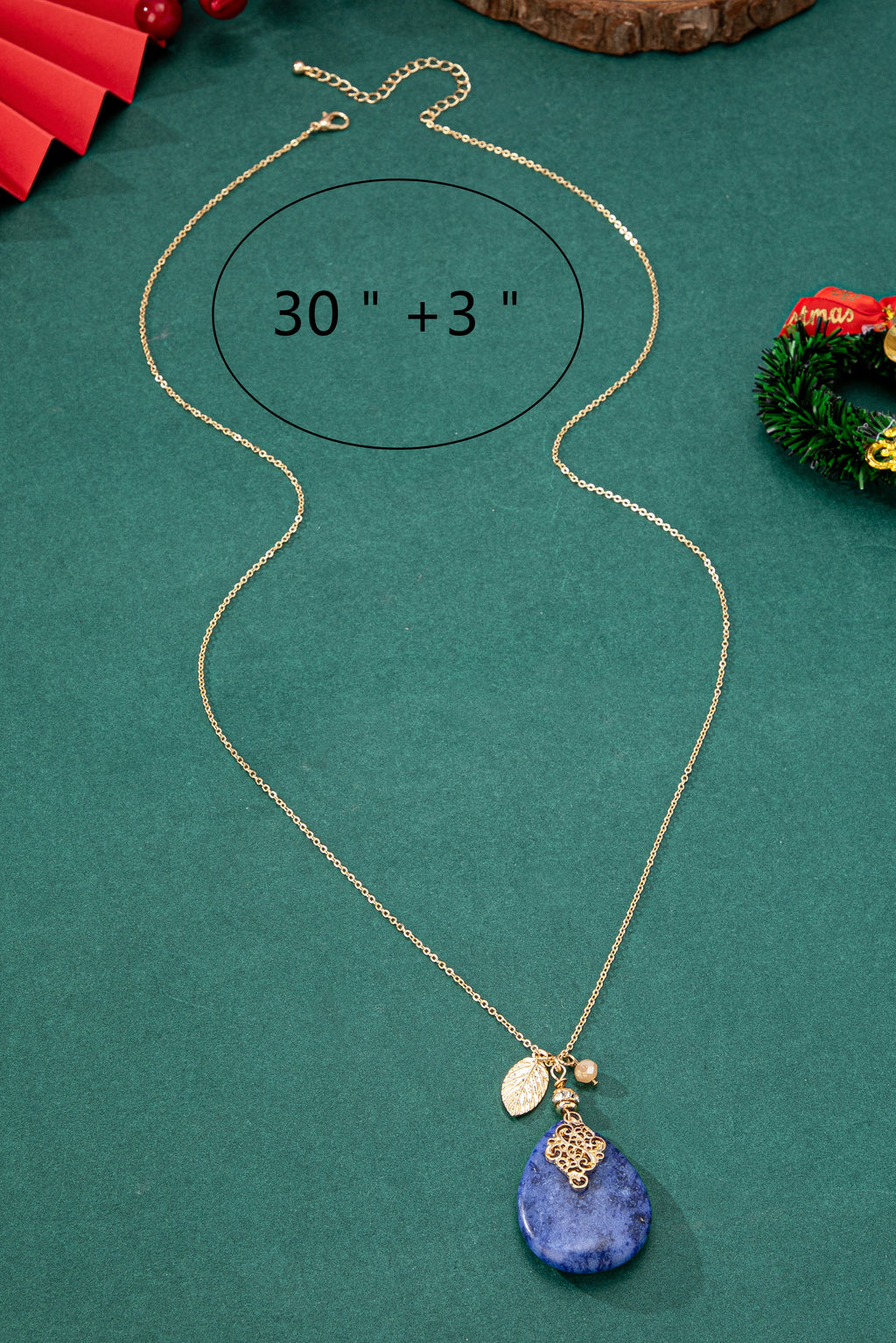 Blue Teardrop Natural Stone Pendant Necklace