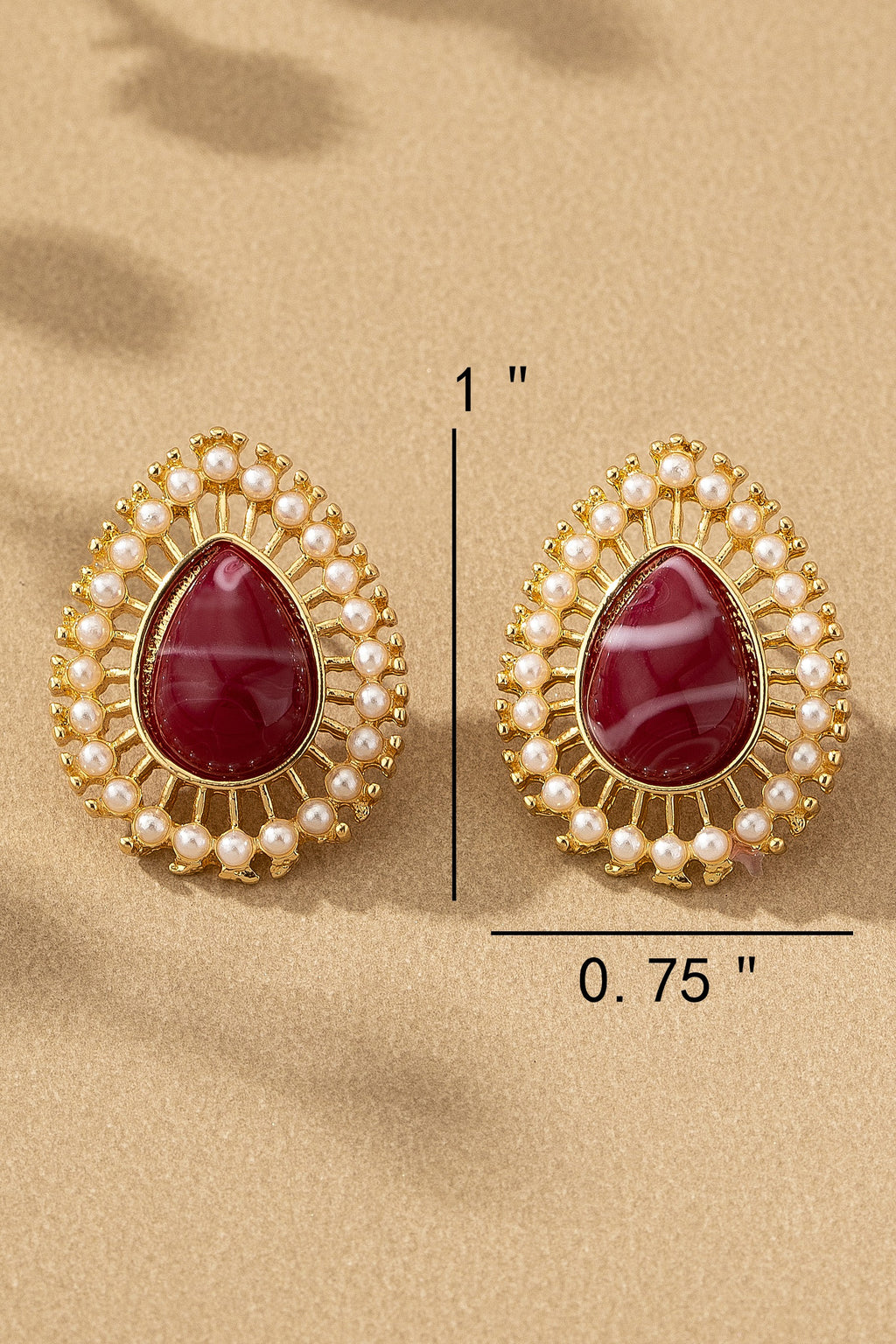 Deep Red Teardrop And Pearl Earrings