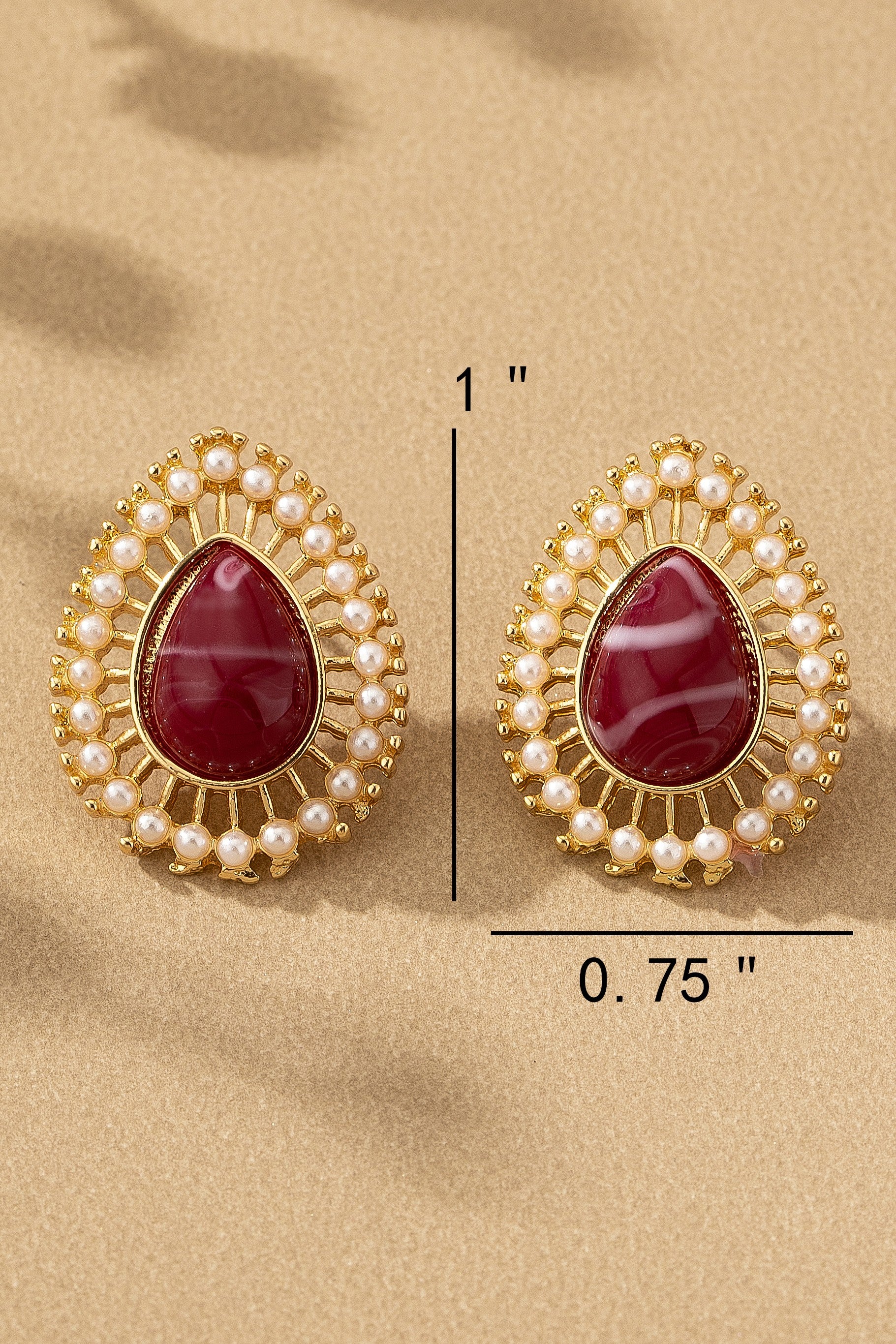 Deep Red Teardrop And Pearl Earrings