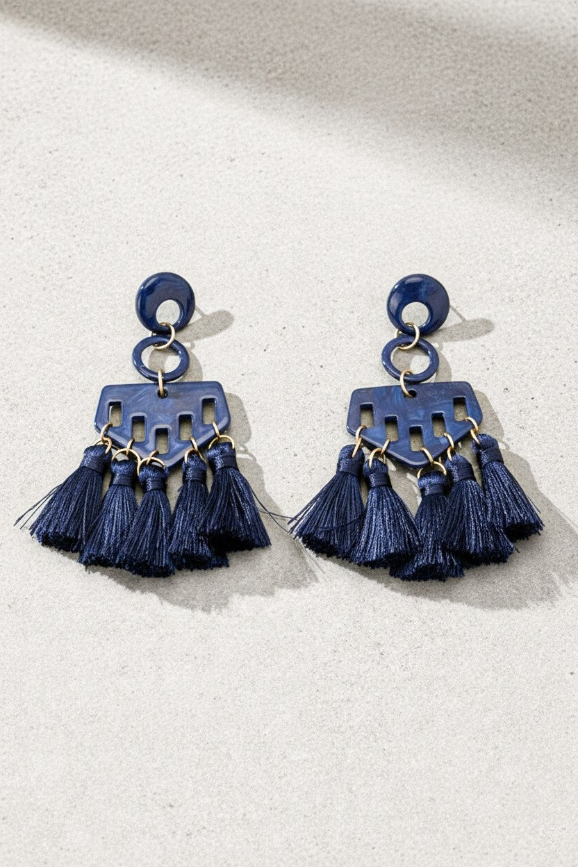 Statement Geo Shape Tassel Earrings