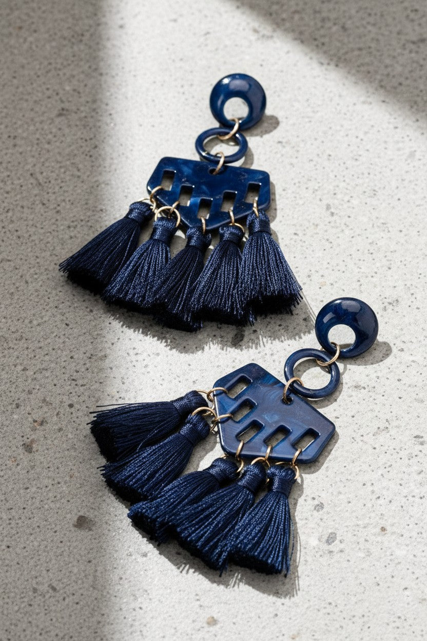 Statement Geo Shape Tassel Earrings