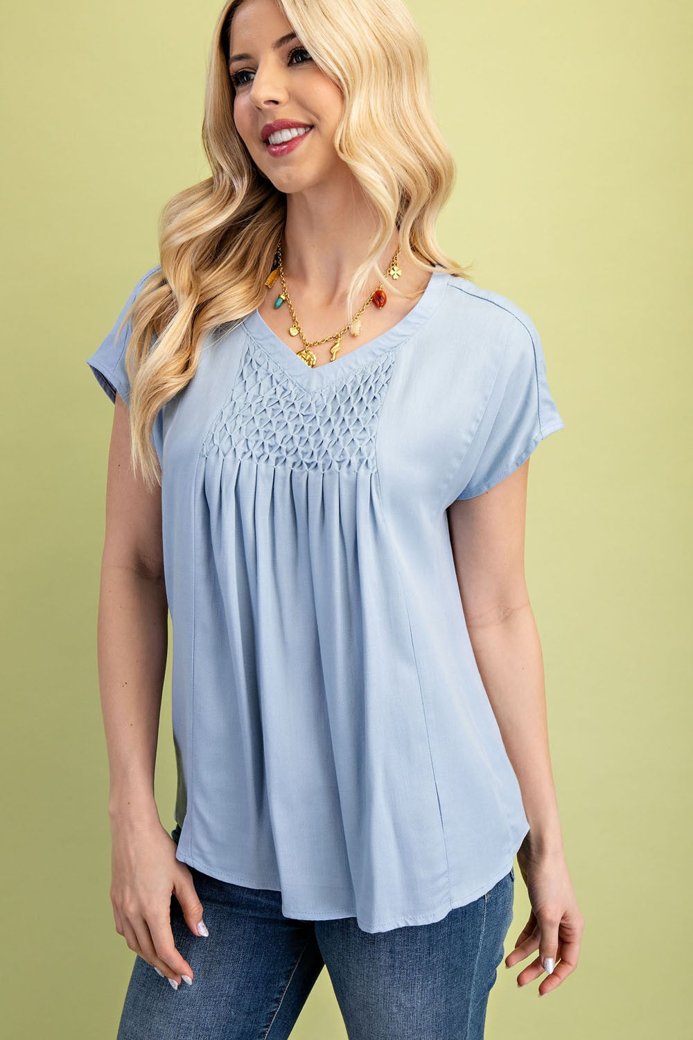 Smock Neck Blouse - Blue