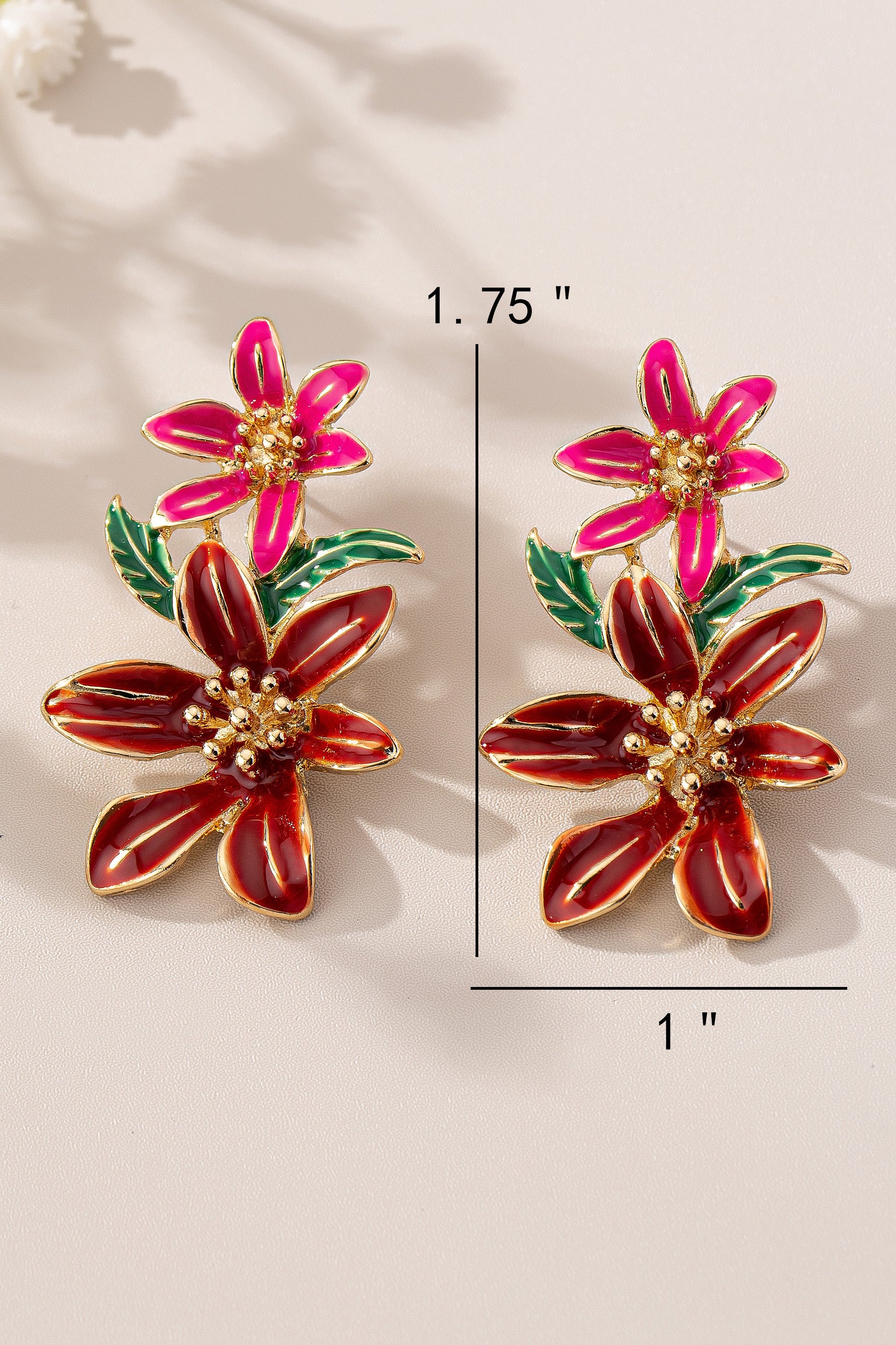Double Red Enamel Flower Earrings