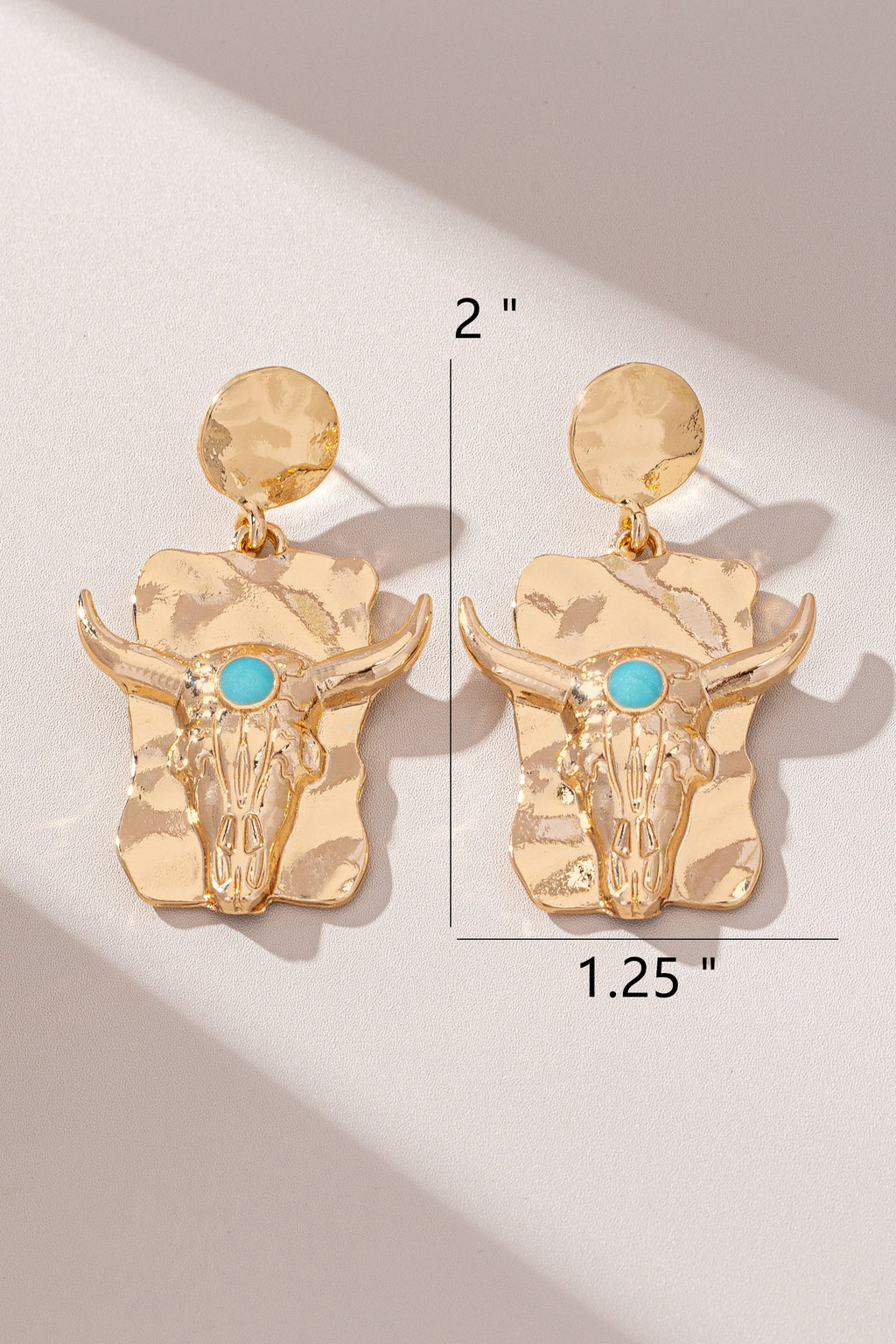 Bull Skull Drop Earrings With Turquoise Accent