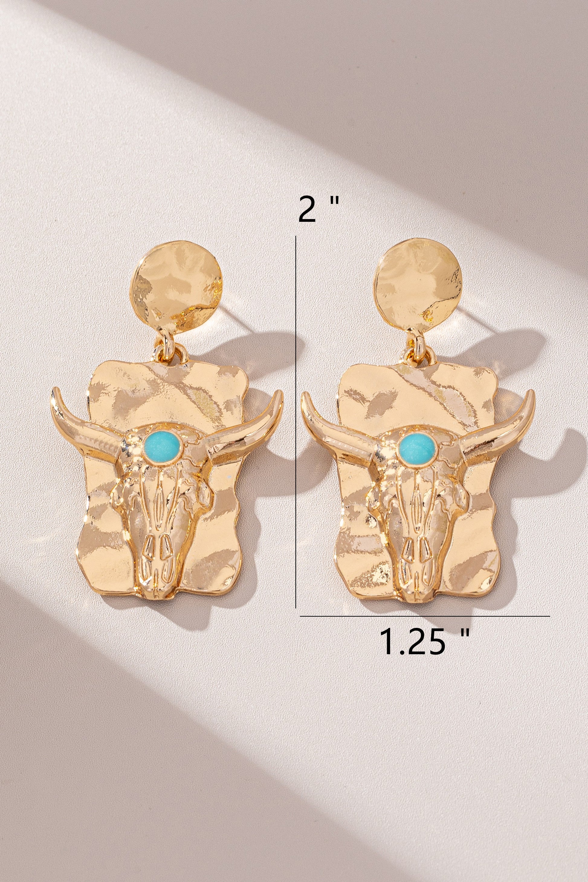 Bull Skull Drop Earrings With Turquoise Accent