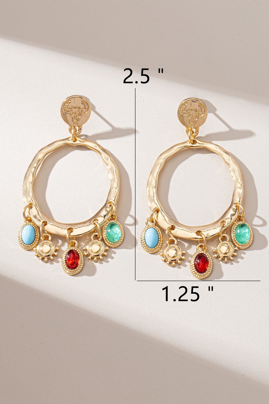 Gold Hoop Earrings With Colorful Gem Charms