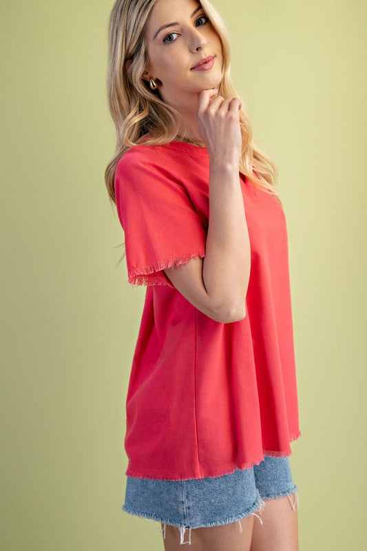 Linen Raw Edges - Coral