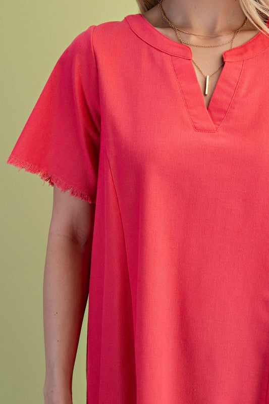 Linen Raw Edges - Coral