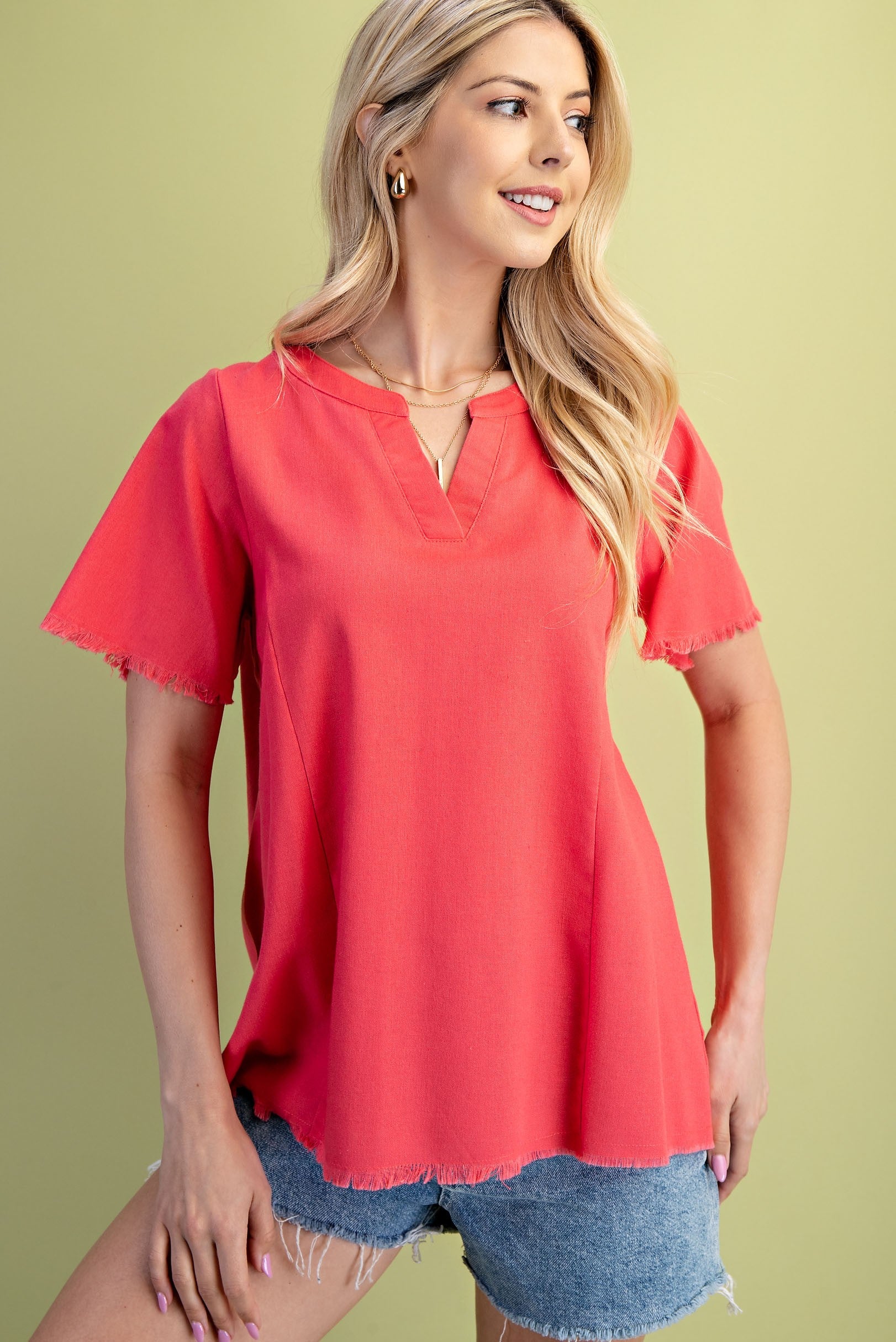 Linen Raw Edges - Coral