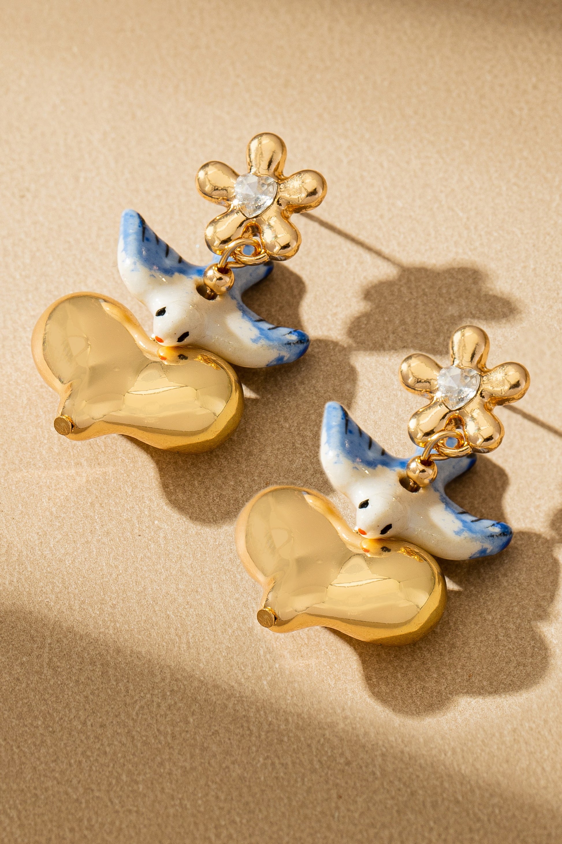 Dove & Heart Ceramic Drop Earrings