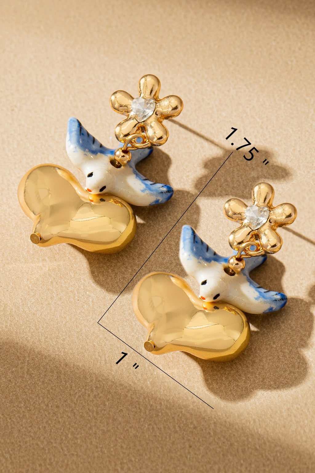Dove & Heart Ceramic Drop Earrings