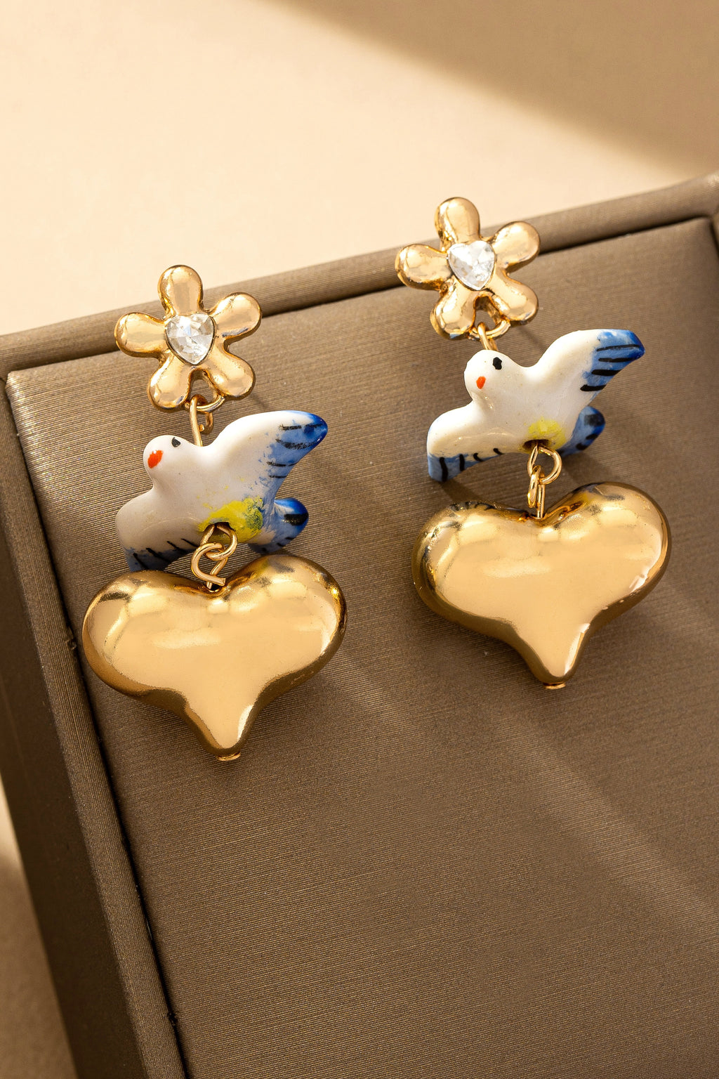 Dove & Heart Ceramic Drop Earrings
