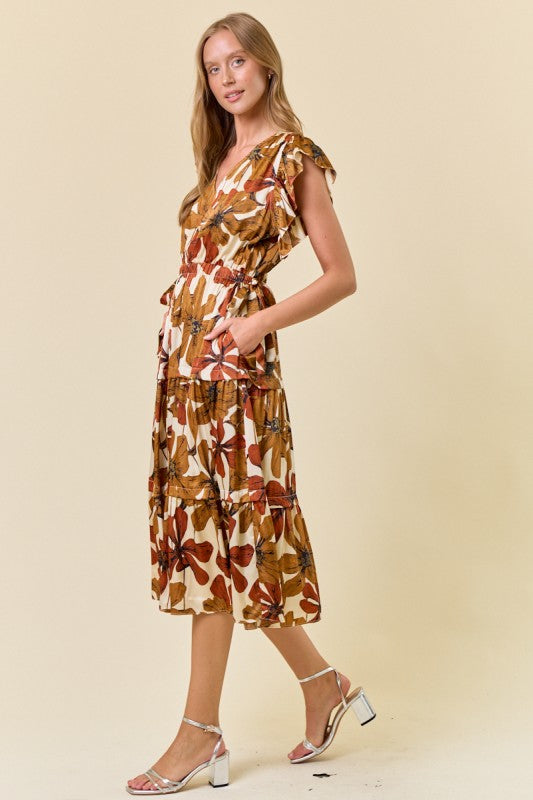 wild bloom midi dress ME+EM Linen-Blend Wild Bloom Print Midi Dress Light Cream/Peach/Multi - Women's - Crease-Less Linen Blend