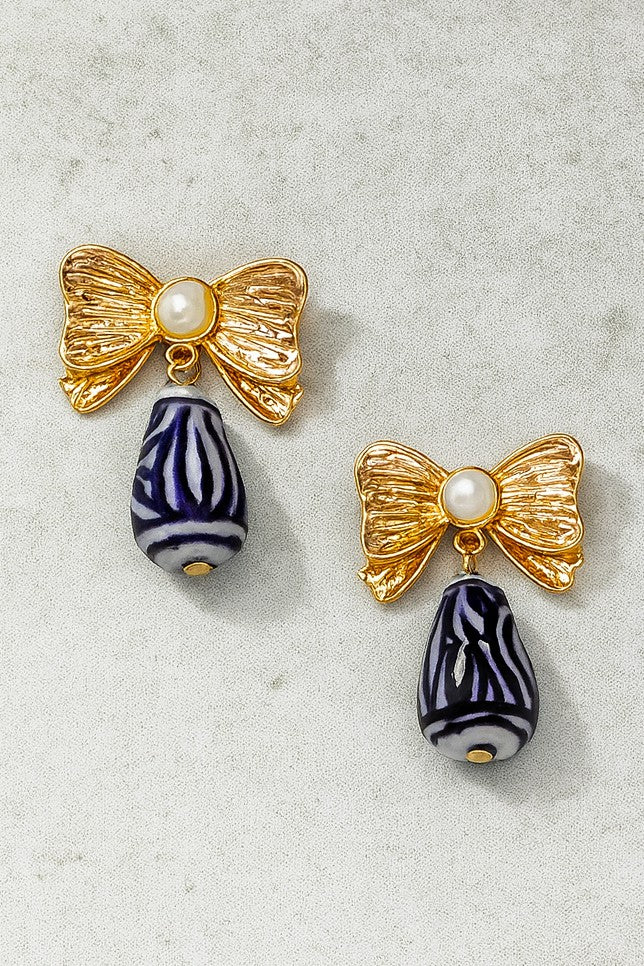 Bow & Porcelain Drop Earrings