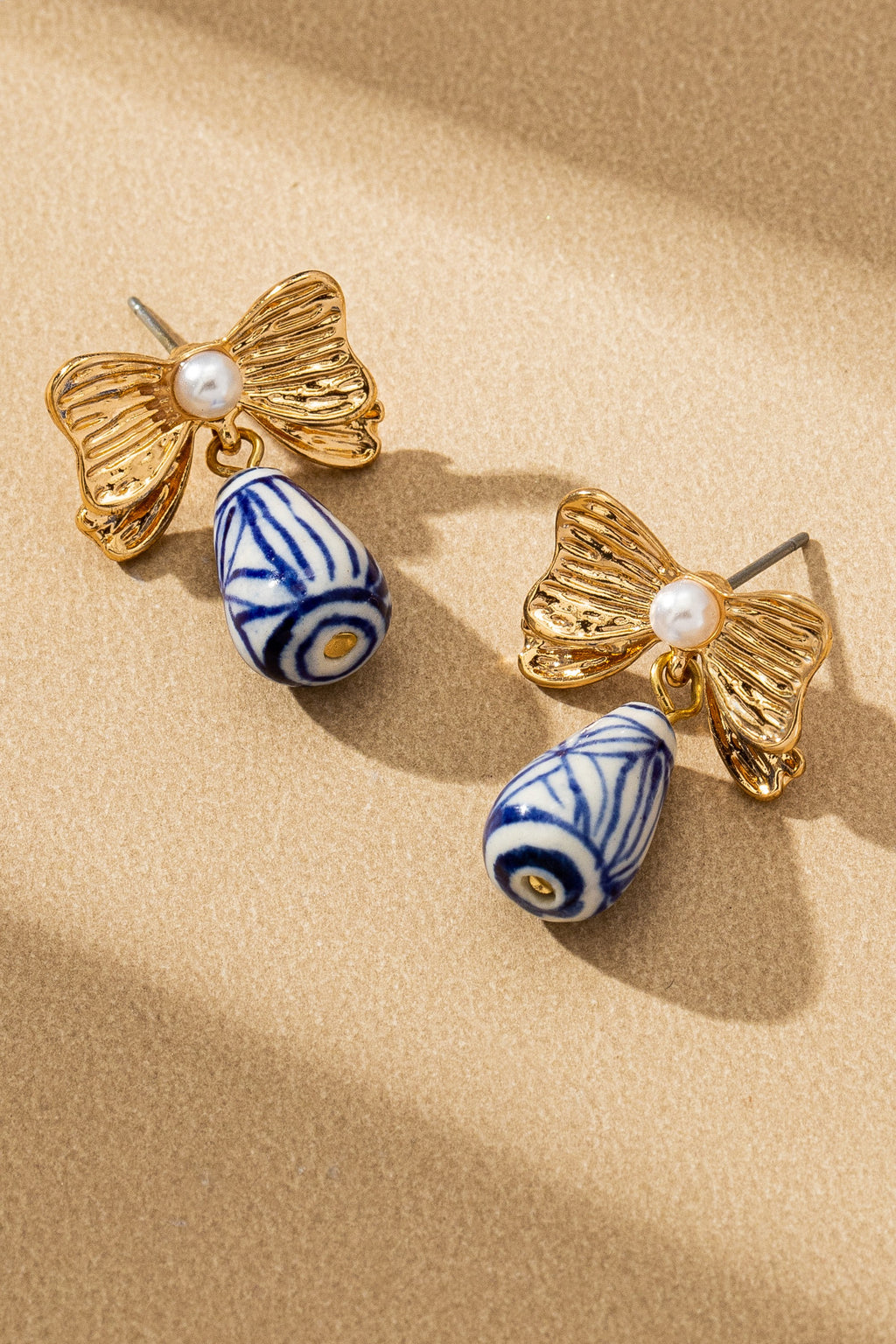 Bow & Porcelain Drop Earrings