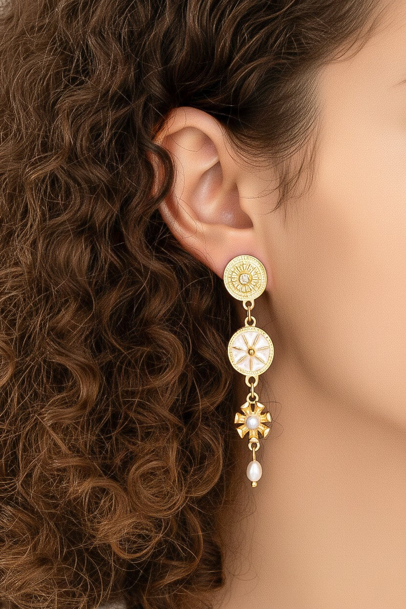 Linear Star Flower Medallion Earring