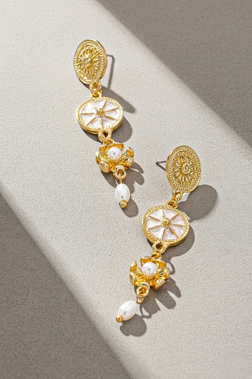 Linear Star Flower Medallion Earring