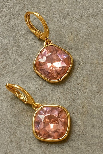 Pink Cushion-cut Gemstone Drop Earrings