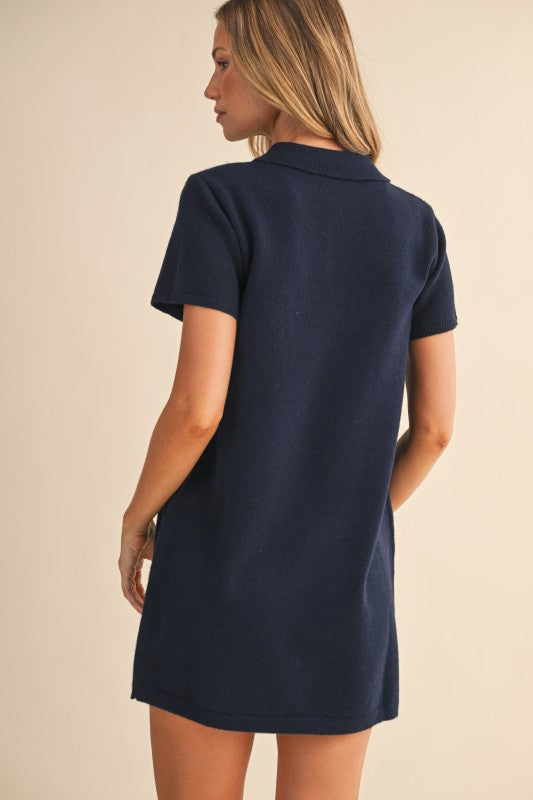 Argyle Mini Sweater Dress - Navy