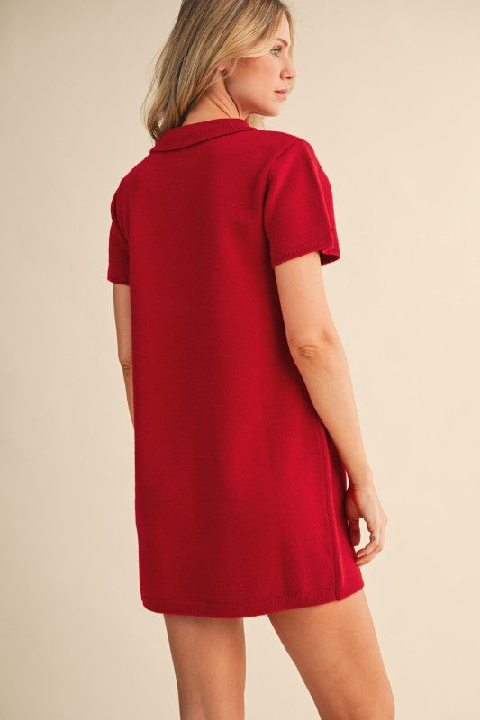 Argyle Mini Sweater Dress - Red