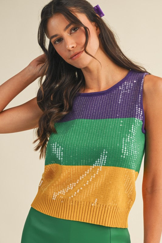 Downtown Sequin Block Tank Top