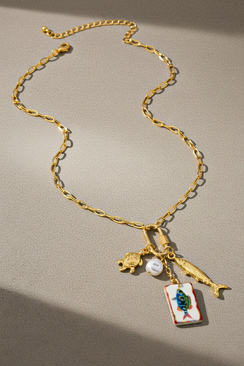 Whimsical Sea-life Charm Cluster Necklace