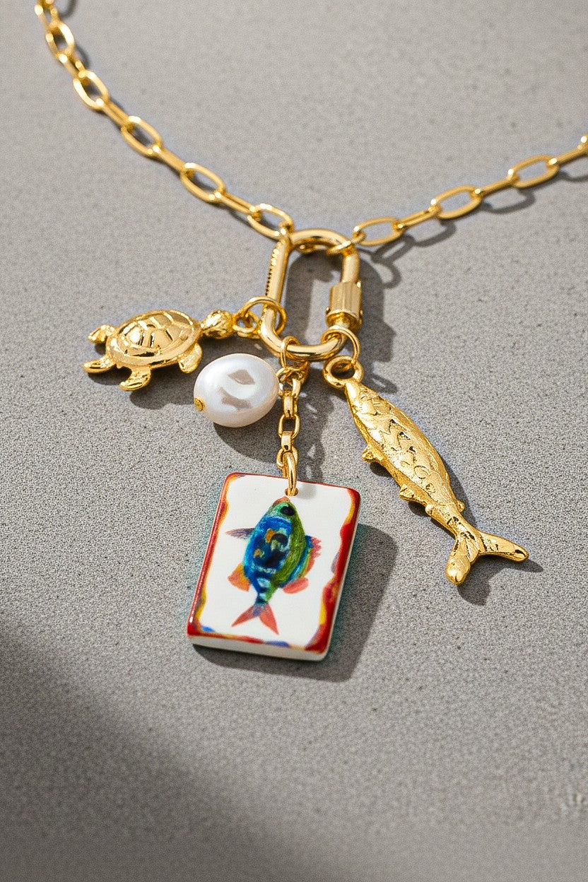 Whimsical Sea-life Charm Cluster Necklace