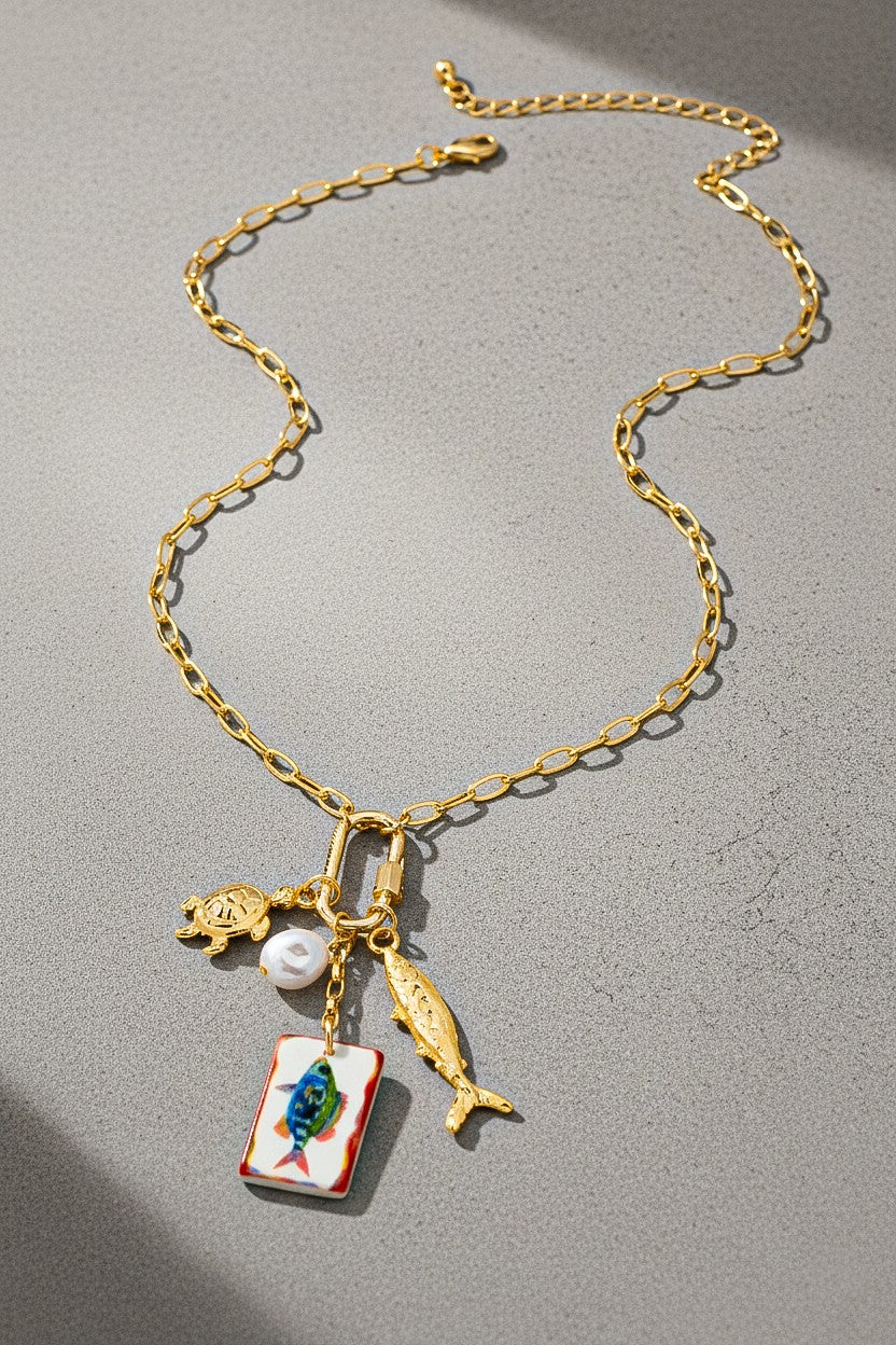 Whimsical Sea-life Charm Cluster Necklace