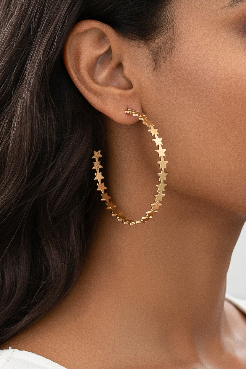 Brushed Star Hoop Earrings