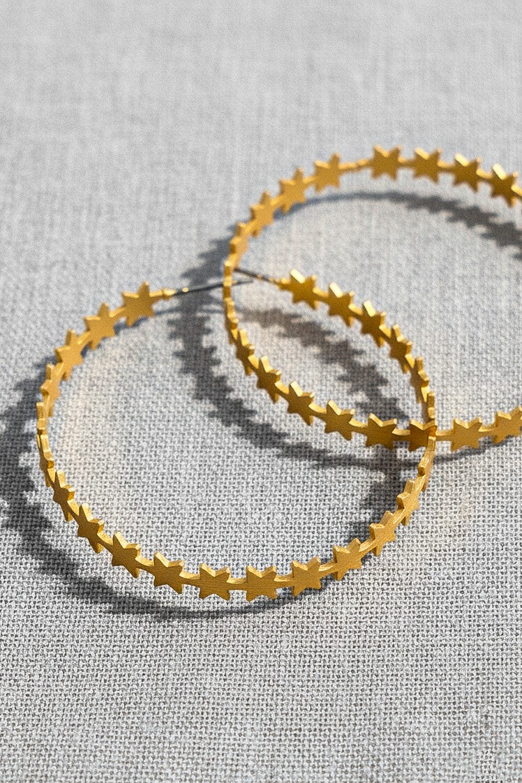 Brushed Star Hoop Earrings