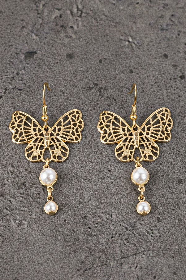 Filigree Butterfly Pearl Drop Earrings