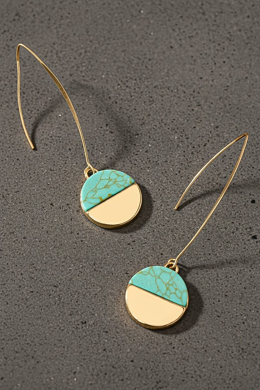 Turquoise Half Circle Stone Fishhook Earrings