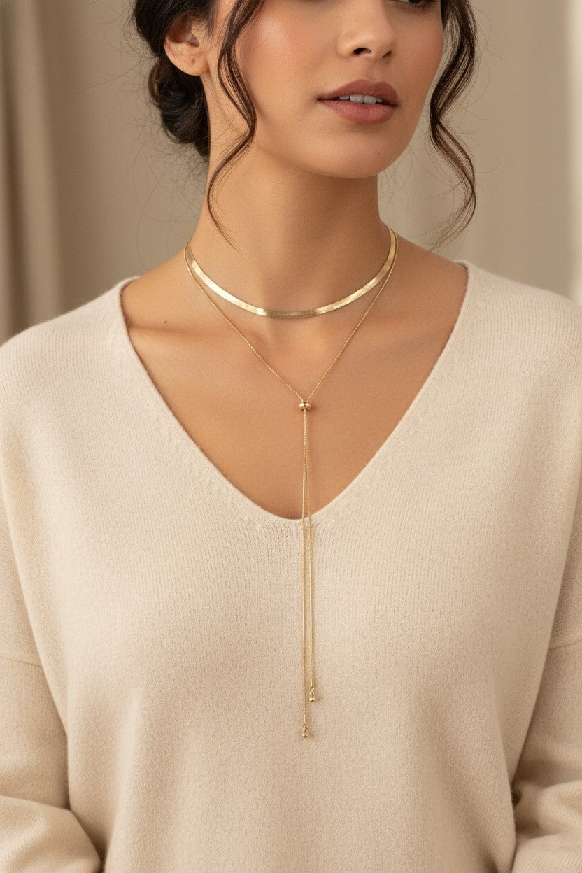 2 Layer Herringbone & Snake Chain Necklace