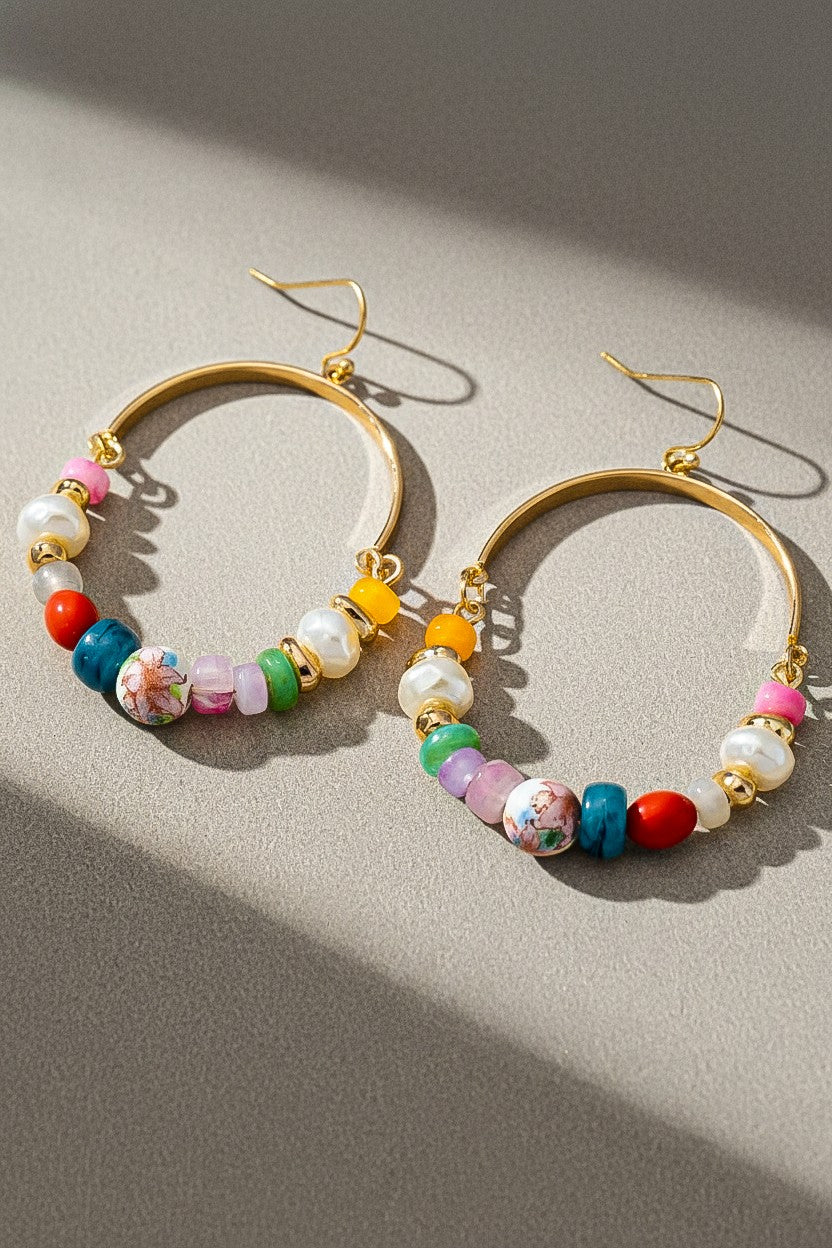 Fiesta Bloom Ceramic Floral Beaded Hoop Earrings