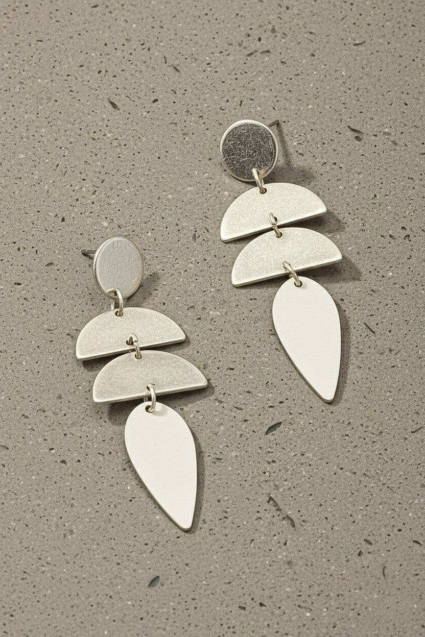 Linear Geo Shapes Silver Drop Earrings