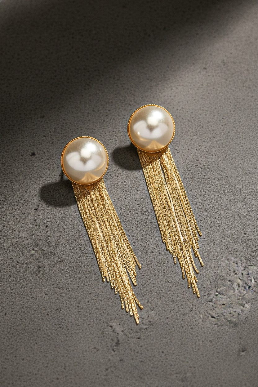 Pearl & Cascade Fringe Two-way Earrings