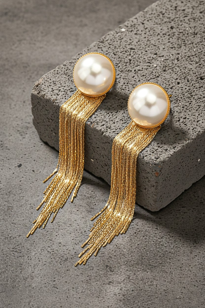 Pearl & Cascade Fringe Two-way Earrings