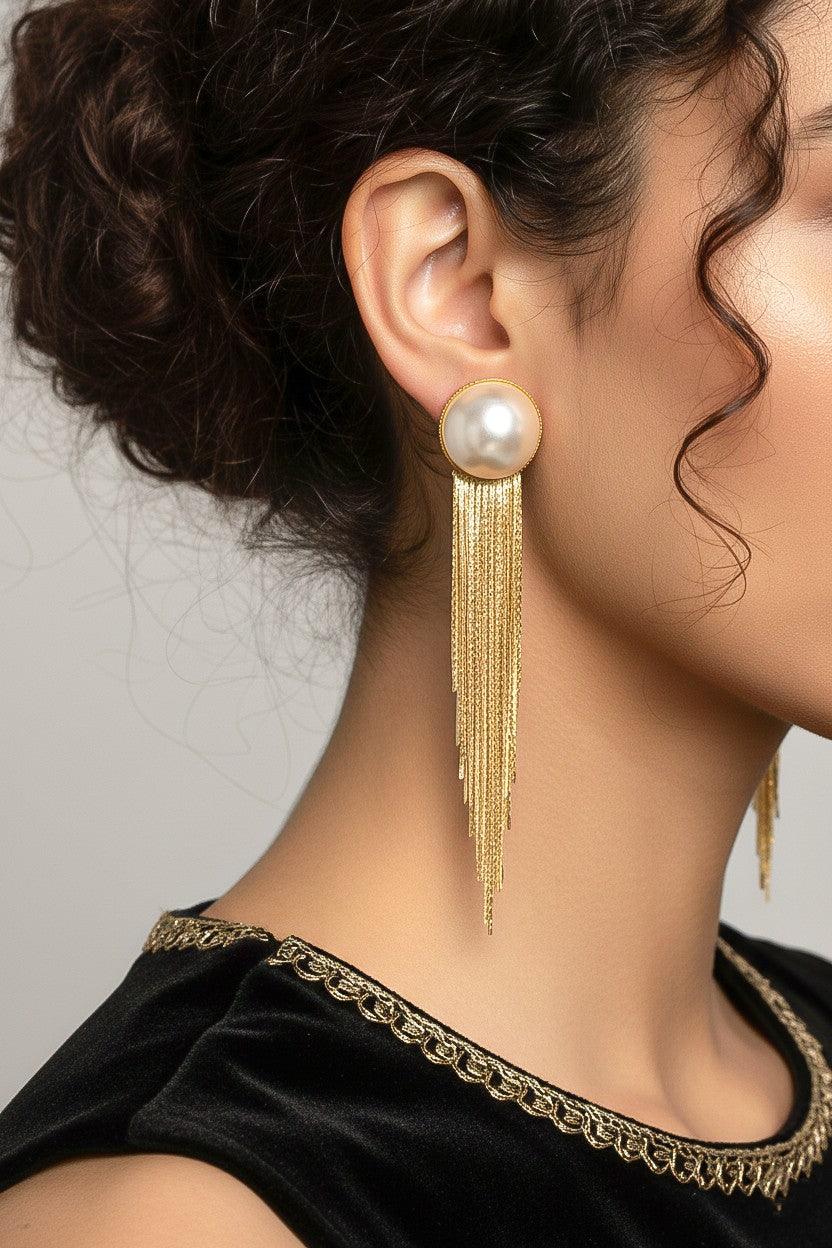Pearl & Cascade Fringe Two-way Earrings