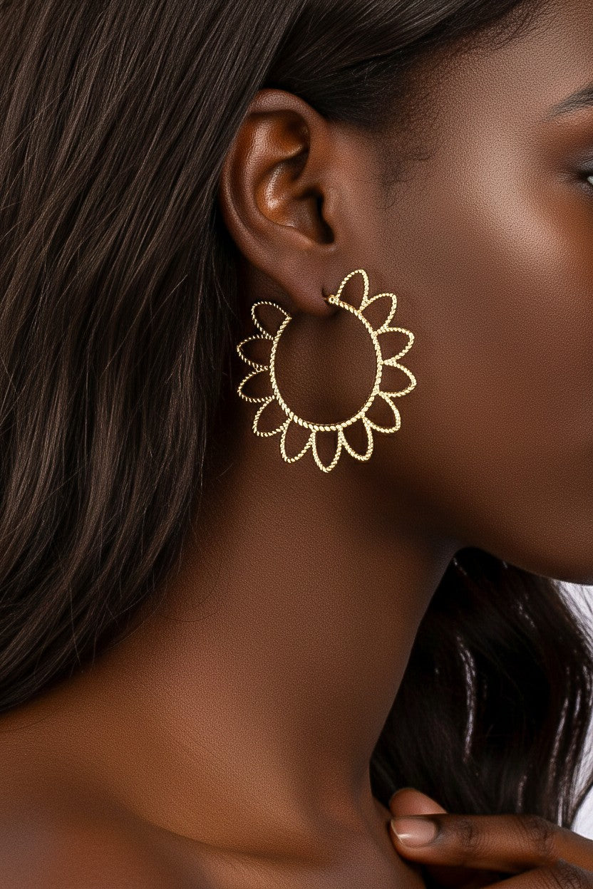 Openwork Textured Sun Hoop Earrings